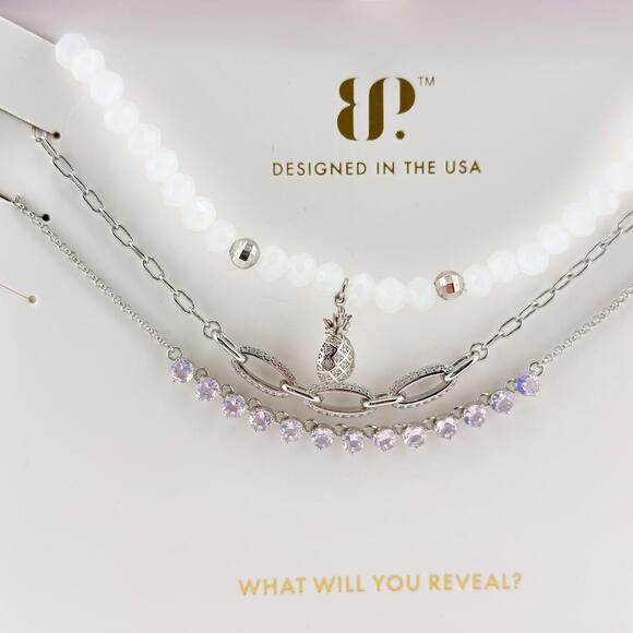 Bomb Party Luxe Layers "Saltwater Memories" Pineapple White Chalcedony Silver - Picture 2 of 3